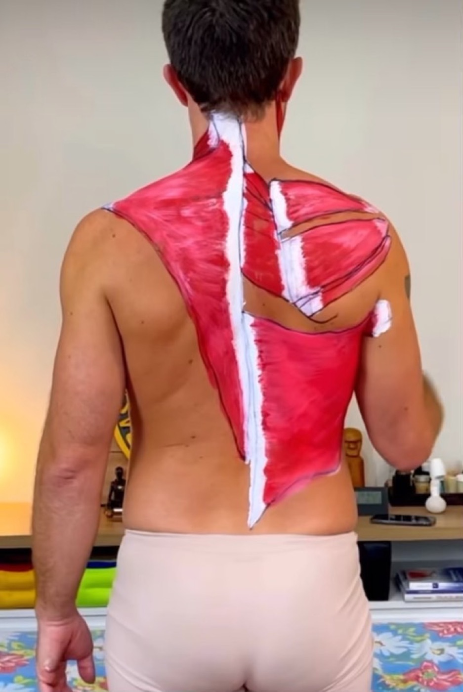 Muscoli della schiena disegnati sulla pelle